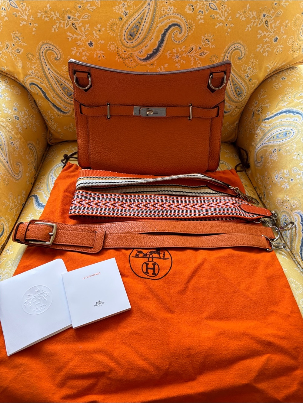 Hermès Orange Leather Jypsiere 28 Bag with extra Straps